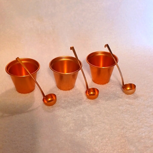 Copper condiment holders with ladle - Picture 1 of 5